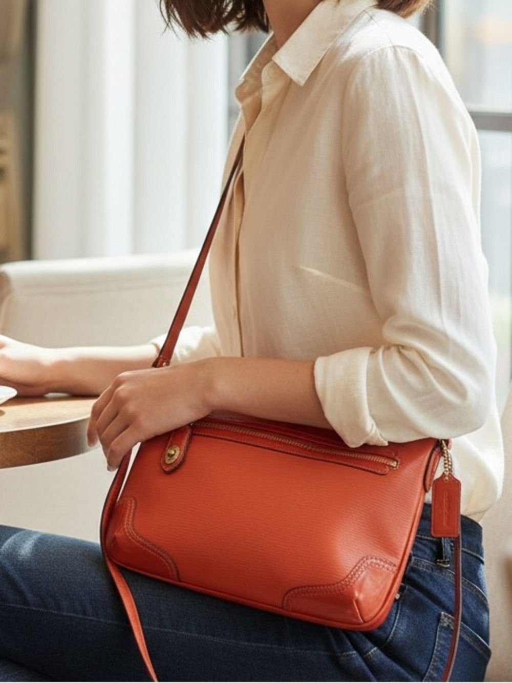 Coach Mickie Crossbody in Vermillion Leather w COA - Picture 14 of 15